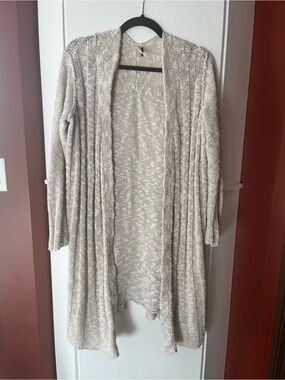 Free People Open-Front Longline Cardigan in Oatmeal